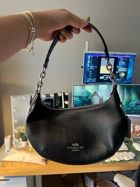 Coach Black Pebbled Leather Crescent Shoulder Bag with Silver Hardware